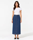 Custom Women’s Dark Blue Denim Midi Skirt for Private Labels