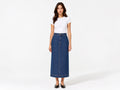 Custom Women’s Dark Blue Denim Midi Skirt for Private Labels