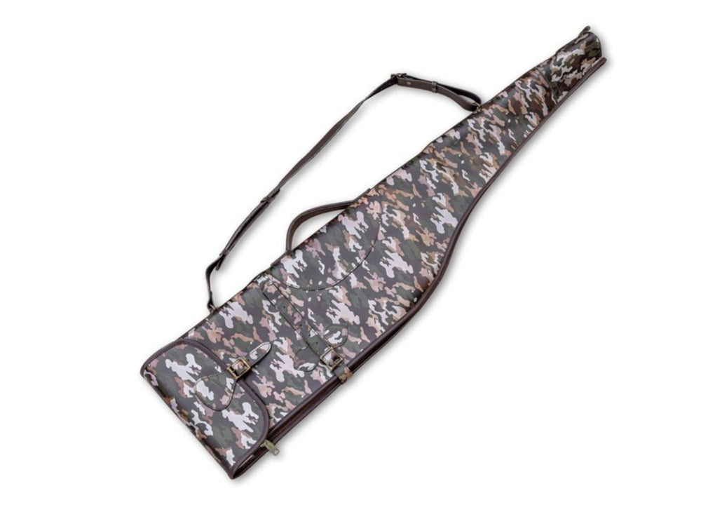 Camouflage Leather Rifle Case Wholesale | Shearling Lined Hunting Scabbard Manufacturer front design preview