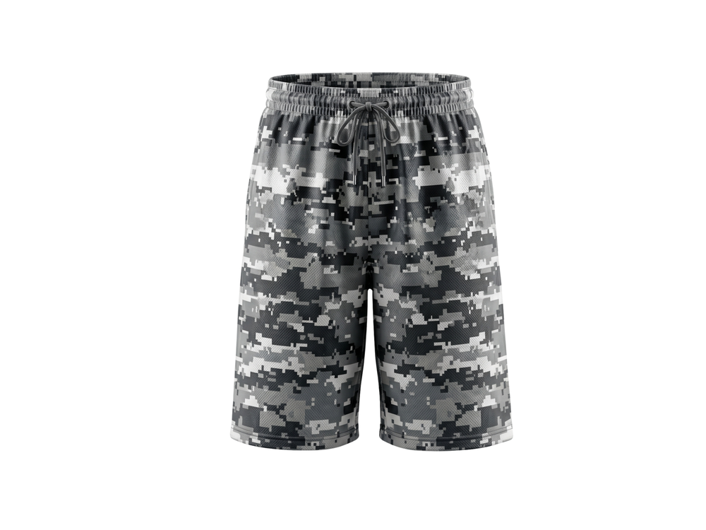 Custom Gray, Light Gray, White & Black Basketball Sublimated Shorts front design preview