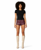 Burgundy Lambskin Leather Micro Shorts Wholesale | Custom Private Label Women’s Shorts Manufacturer