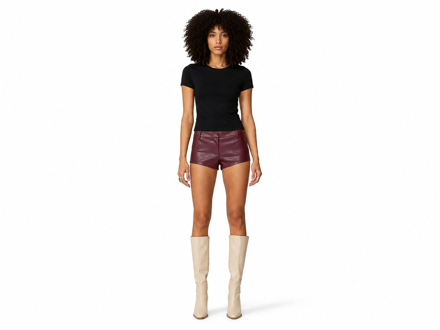 Burgundy Lambskin Leather Micro Shorts Wholesale | Custom Private Label Women’s Shorts Manufacturer