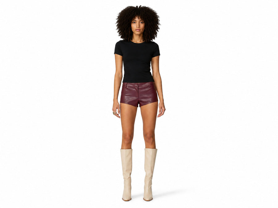 Burgundy Lambskin Leather Micro Shorts Wholesale | Custom Private Label Women’s Shorts Manufacturer design preview