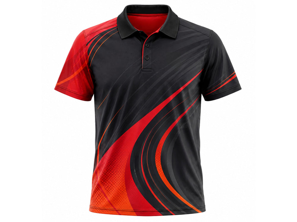 Custom Black Sublimated Tennis Shirt – Red Team Polo Jersey for Clubs front design preview