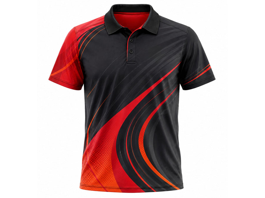 Custom Black Sublimated Tennis Shirt – Red Team Polo Jersey for Clubs design preview