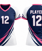 Custom Navy Pink Volleyball Libero Jersey – Sublimated Short Sleeve Team Uniform