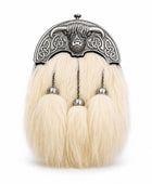 Goat Hair Dress Sporran White with Silver Cantle and Three Tassels | B2B Low MOQ