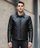 Men’s Black Ostrich Textured Leather Jacket | Wholesale Custom Private Label Outerwear Manufacturer