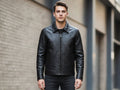 Men’s Black Ostrich Textured Leather Jacket | Wholesale Custom Private Label Outerwear Manufacturer
