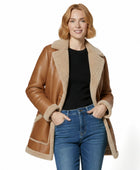 Tan Sheepskin Rancher Coat Wholesale | Women’s Curly Faux Shearling Winter Jacket Manufacturer