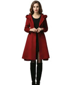 Red Wool Hooded Coat Women Wholesale | Custom A-Line Winter Cape Coat Manufacturer