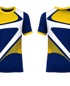 Navy & Yellow Geometric Teqball Jersey – Bulk Team Jersey, Low MOQ, Wholesale Performance Sportswear