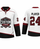 Custom Home Away Ice Hockey Jersey – White Burgundy Black Sublimated Team Jersey for Wholesale Orders