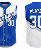 Custom Blue White Baseball Vest | Wholesale Button Front Team Jersey for Bulk Orders