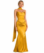 Wholesale Gold Satin One Shoulder Prom Dress, Custom Fitted Formal Gown Manufacturer for Private Label Boutiques
