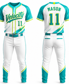 Custom White Teal Lime Baseball Uniform | Wholesale Team Jersey and Pants Set for Bulk Orders