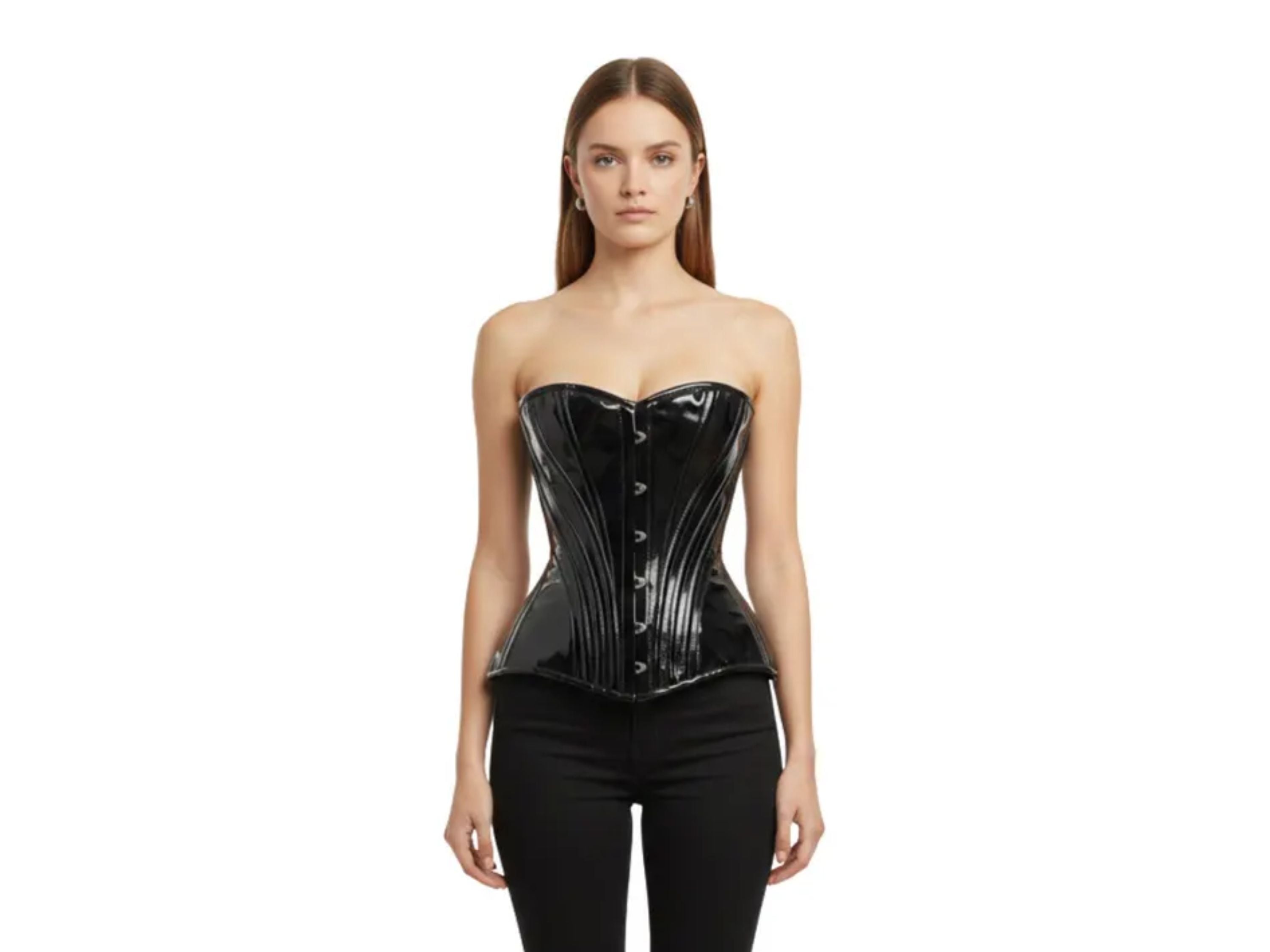 Black Cosplay PVC Overbust Corset Wholesale | Glossy Gothic Bustier Manufacturer