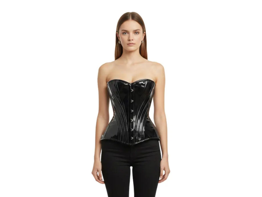 Black Cosplay PVC Overbust Corset Wholesale | Glossy Gothic Bustier Manufacturer design preview