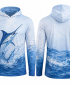 Custom Fishing Sun Hoodie | Wholesale Sun Protection Fishing Shirt | Light Blue White Marlin | Apparels Bridge