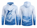 Custom Fishing Sun Hoodie | Wholesale Sun Protection Fishing Shirt | Light Blue White Marlin | Apparels Bridge
