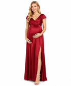 Wholesale Red Satin Maternity Prom Dress, Custom V Neck Formal Gown Manufacturer for Private Label Boutiques