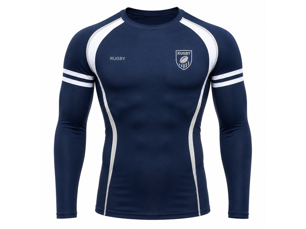Custom Navy Rugby Compression Shirt | Wholesale Long Sleeve Team Base Layer front design preview