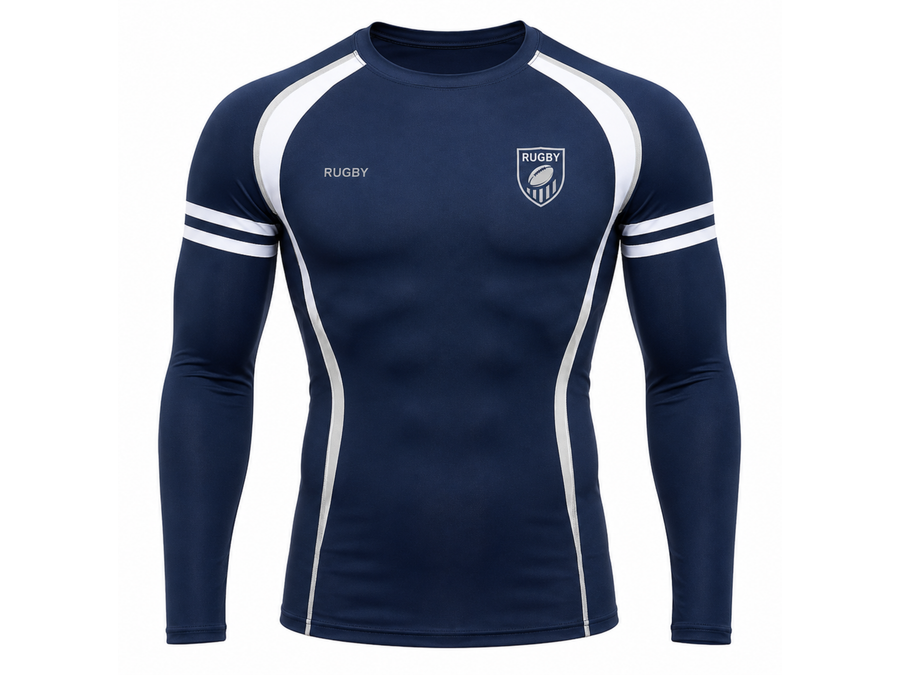 Custom Navy Rugby Compression Shirt | Wholesale Long Sleeve Team Base Layer design preview