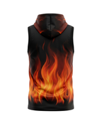 Basketball Sleeveless Hoodie – Custom Sublimated Black Orange Flame Design | Wholesale Manufacturer