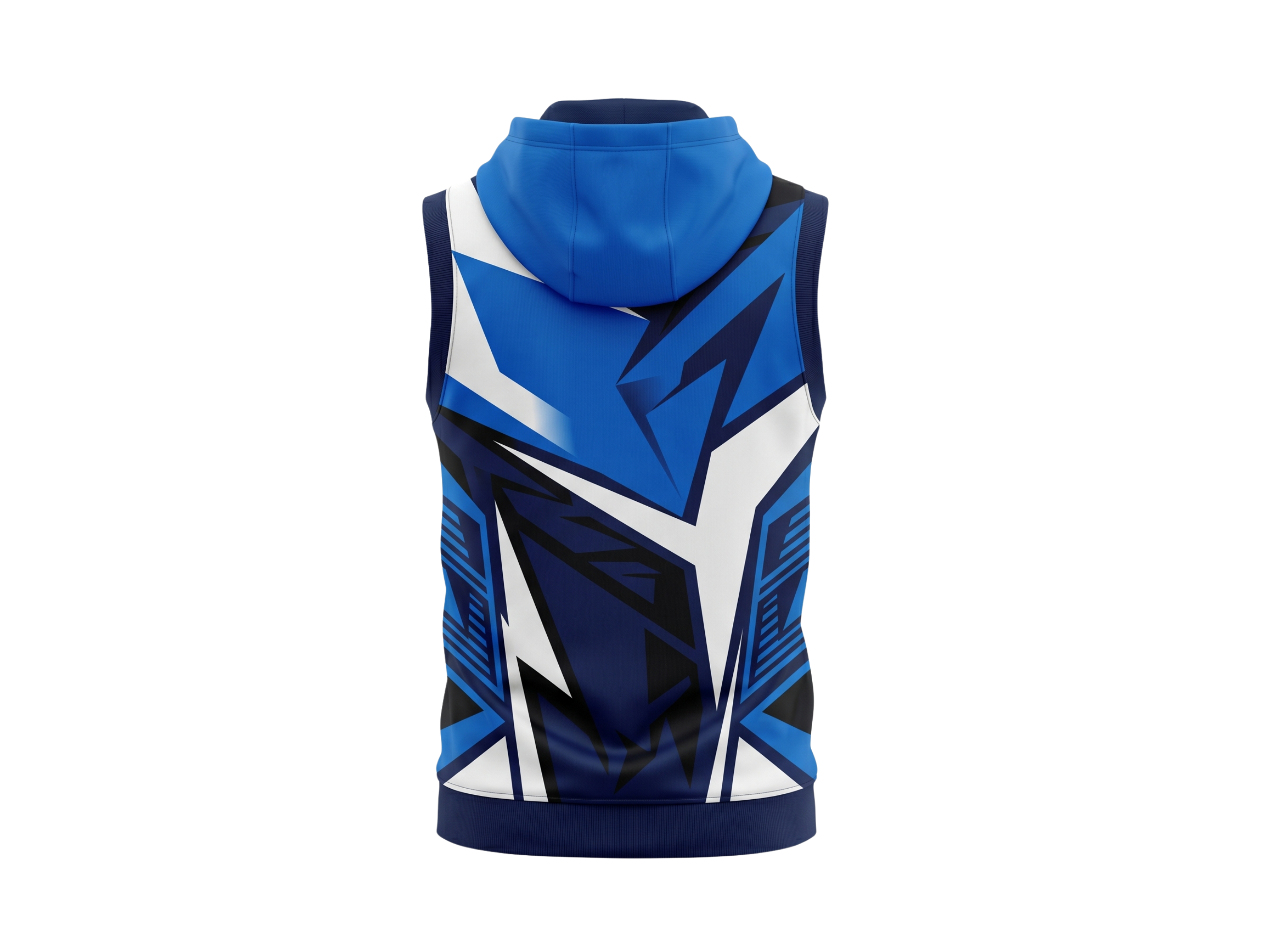 Basketball Sleeveless Hoodie – Custom Sublimated Royal Blue Navy Angular Design | Wholesale Manufacturer
