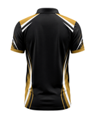 Custom Bowling League Polo Shirt – Black Gold White Sublimated Tournament Jersey