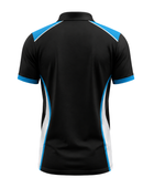 Custom Bowling Alley Staff Polo – Black Blue White Sublimated Employee Uniform