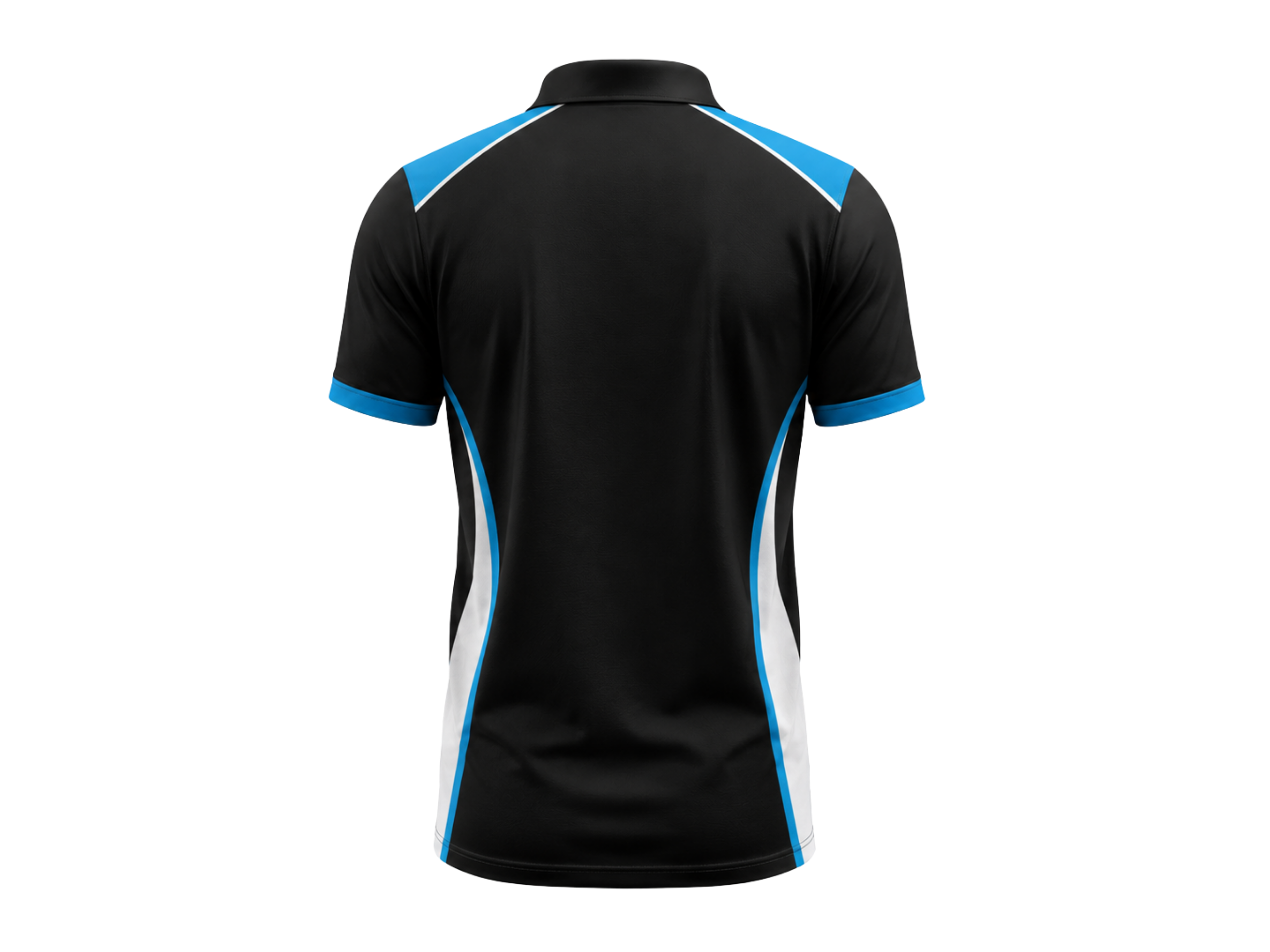 Custom Bowling Alley Staff Polo – Black Blue White Sublimated Employee Uniform