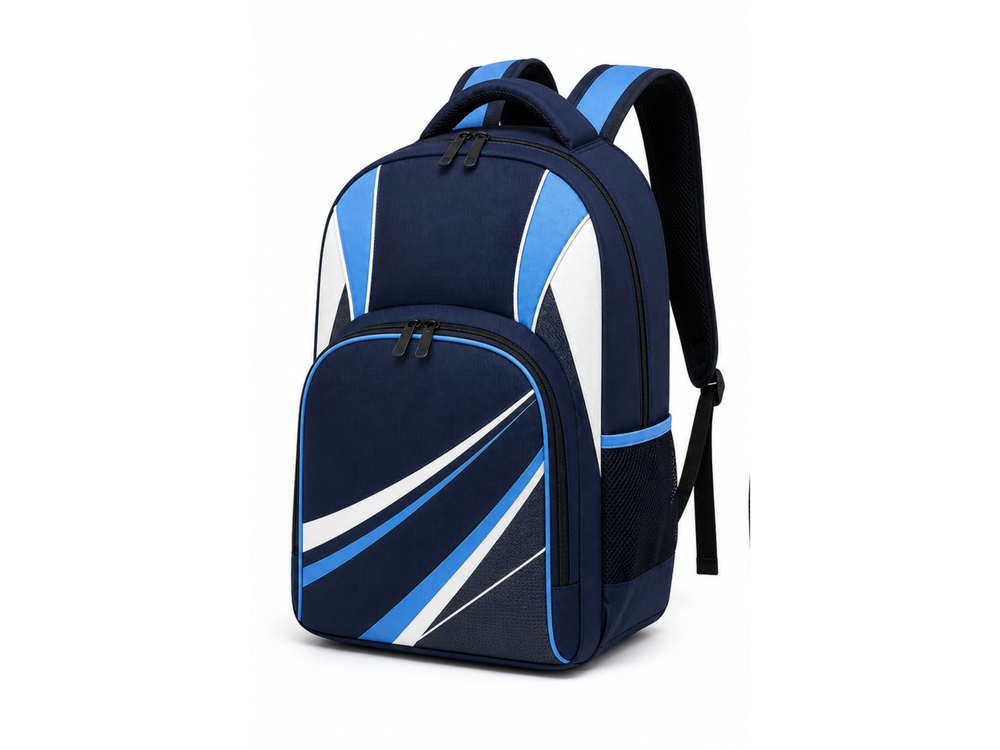 Custom Bowling Backpack Blue White B2B Bowling Gear Bag front design preview