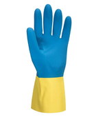 Double Dipped Latex Gauntlet Yellow/Blue  B2B Low MOQ Custom Industrial Work Gloves Manufacturer