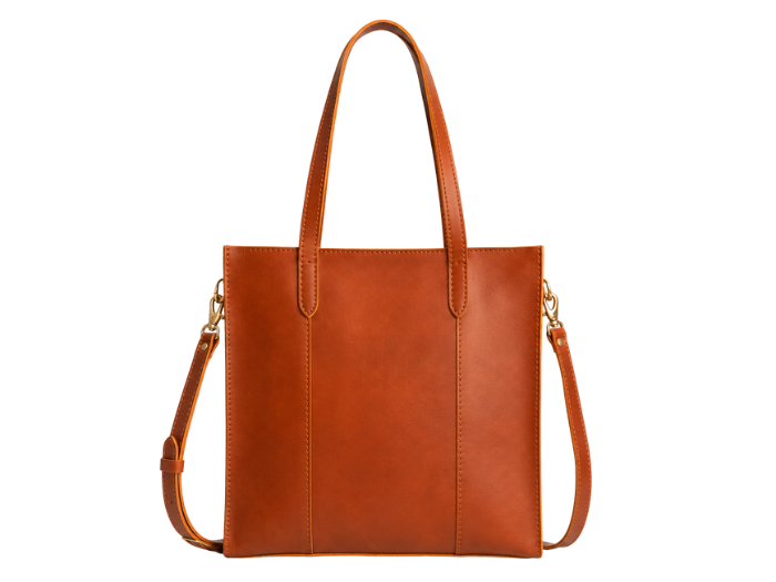 B2B Structured Leather Tote Bag Brown Custom Leather Bag Low MOQ front design preview
