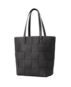 B2B Black Woven Leather Shoulder Tote Bag Low MOQ Custom Leather Bag