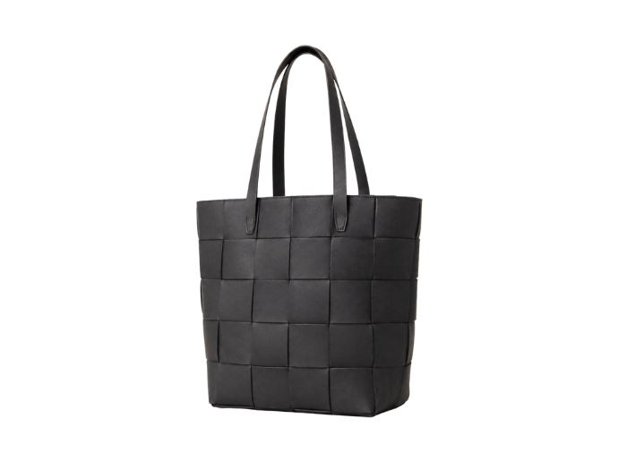 B2B Black Woven Leather Shoulder Tote Bag Low MOQ Custom Leather Bag front design preview