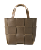 Woven Leather Mini Tote Bag B2B Shoulder Strap Brown Low MOQ