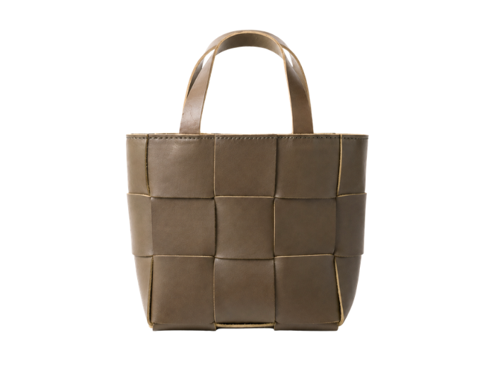 Woven Leather Mini Tote Bag B2B Shoulder Strap Brown Low MOQ