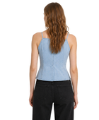 B2B Women’s Light Blue Button-Front Denim Vest Low MOQ