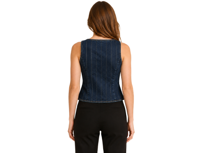 Women’s Button-Front Denim Vest B2B Dark Blue