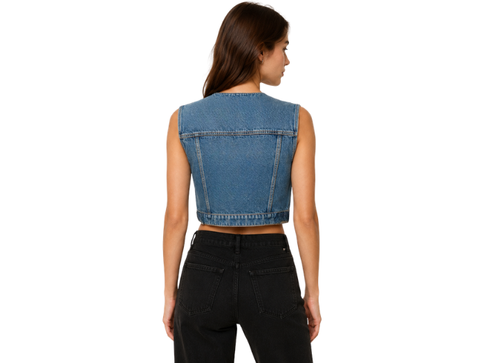 Denim Vest Women’s Cropped Button-Front B2B Blue