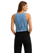 Denim Vest Women’s Bow-Strap Button-Front Light Light Blue B2B