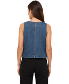 B2B Women’s V-Neck Zip-Front Denim Vest Blue