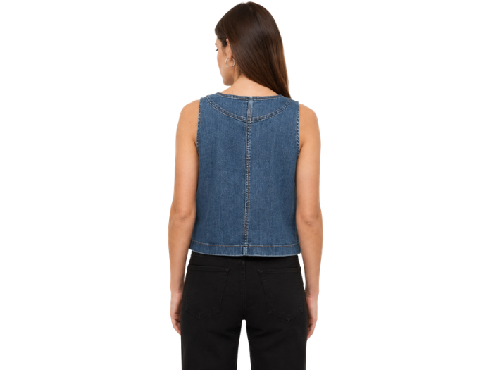 B2B Women’s V-Neck Zip-Front Denim Vest Blue