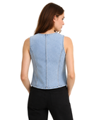 B2B Denim Vest Women’s V-Neck Button-Front Light Blue