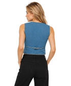 Women’s Scoop-Neck Button-Front Denim Vest Medium Blue B2B