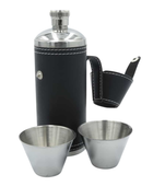 Drink Flask Leather Cover for Hunting with Cups – Black | B2B Low MOQ