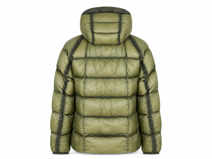 Grid-Panel Hooded Duck Down Puffer Jacket – Olive Green | B2B Low MOQ