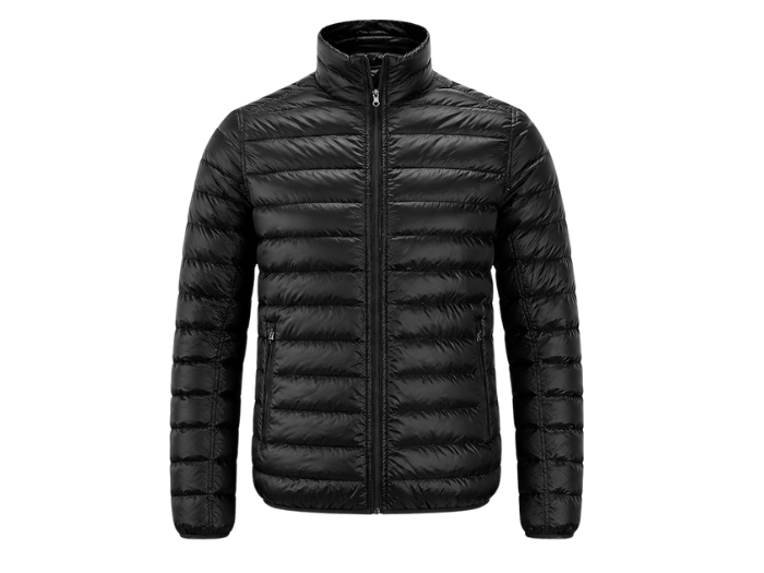 Fine-Baffle Stand-Collar Duck Down Puffer Jacket – Black | B2B Low MOQ front design preview